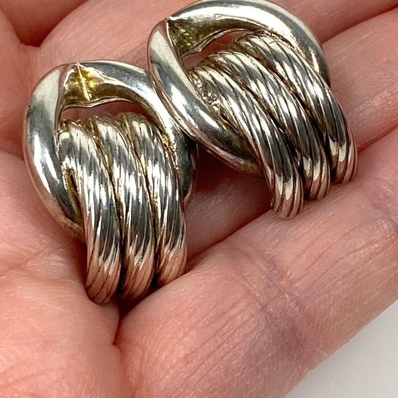 Earrings Silver Textured Tube Design Statement Silver Tone Vintage - Picture 7 of 12